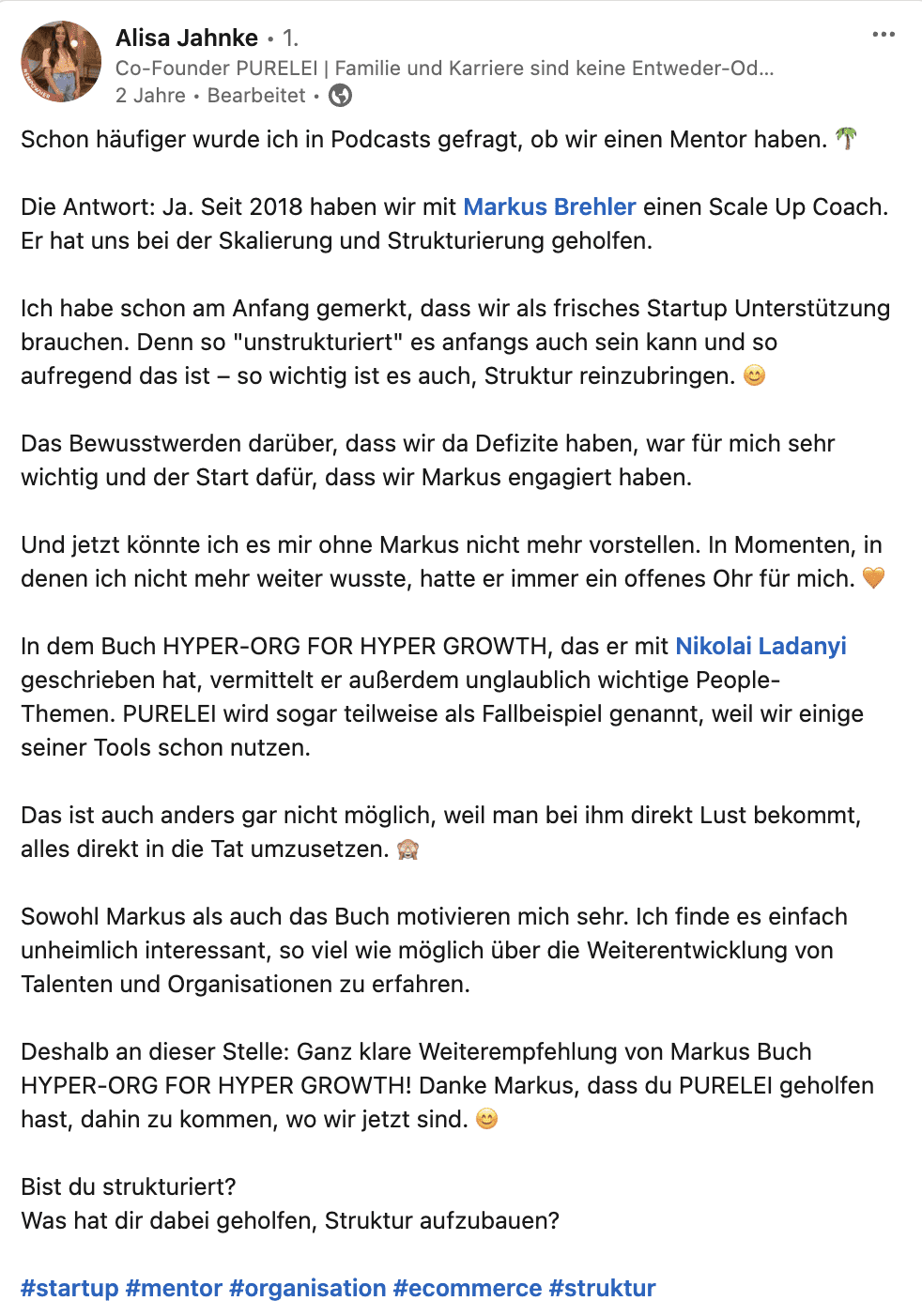 Alisa Purelei Hyperorg Feedback scale up