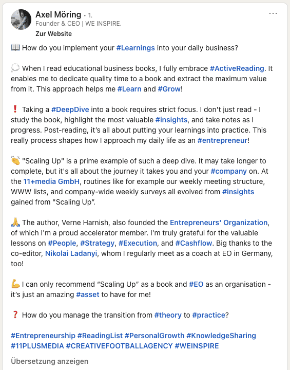 Feedback Axel Möring scale up